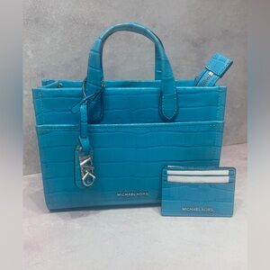 Michael Kors Gigi Croc-Embossed Satchel & Matching Wallet Santorini Blue